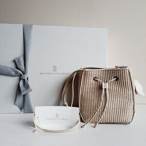 NEW Brunello Cucinelli Techno Raffia Bucket Bag with Monili